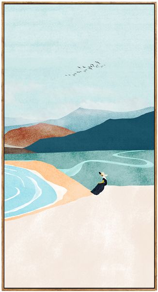 北欧插画玄关装饰画走廊竖版现代简约唯美风景抽象水彩画过道挂画