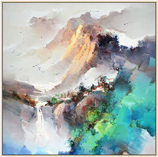 装饰画山水中国风手绘复制油画现代装家居酒店艺术品挂画客厅玄关