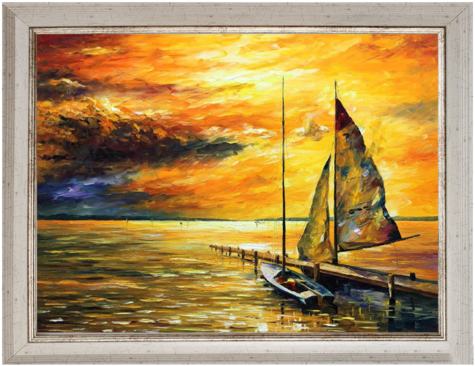 大海帆船手绘油画厚油颜料手工刀画现代美式海景双联