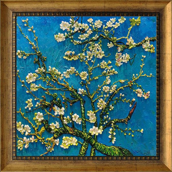 印象斑斓 梵高 盛开的杏花 厚颜料手绘油画 美式欧式新古典花卉画