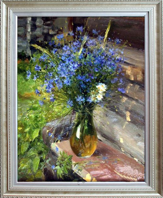 印象斑斓 蓝精灵 花卉静物雏菊手绘油画 美式欧式名画卧室餐厅画