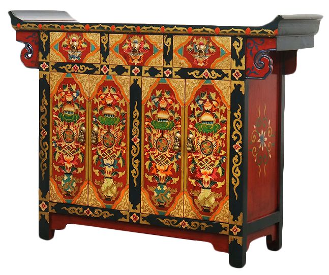西藏家具彩绘新中式鞋柜翘头玄关门厅实木边柜储物装饰古典茶水柜