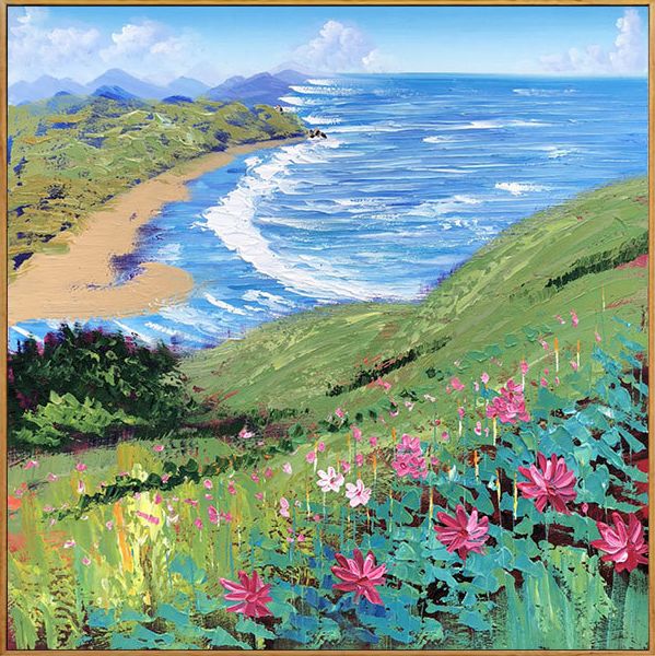 面朝大海·春暖花开 单幅纯手绘油画 现代风景客厅玄关餐厅装饰画