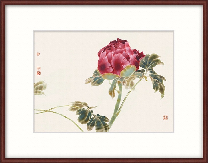 橙舍 新中式客厅背景墙装饰画书房挂画 多联国画戴志文-国色天香