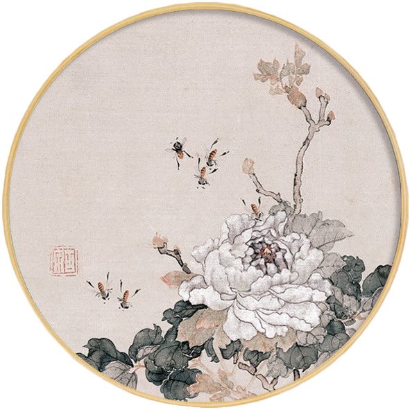 实木圆形现代新中式玄关装饰中国风客厅卧室壁画花鸟国画禅意挂画