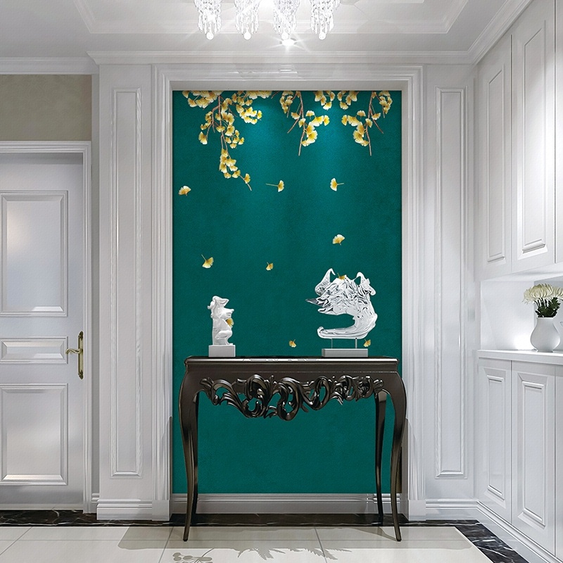 独绣刺绣无缝壁布现代简约书房玄关背景墙布独秀百岁金秋银杏叶