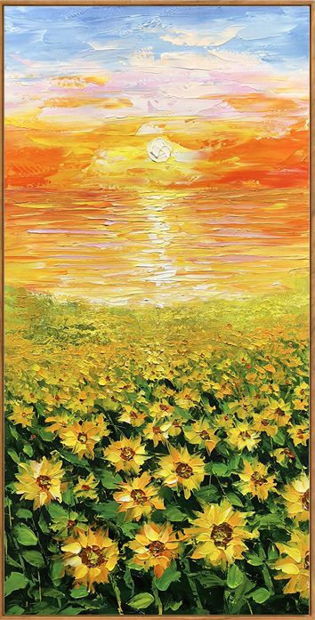 向日葵花海 孔凡博原创手绘油画 现代田园花卉竖版玄关大幅壁画