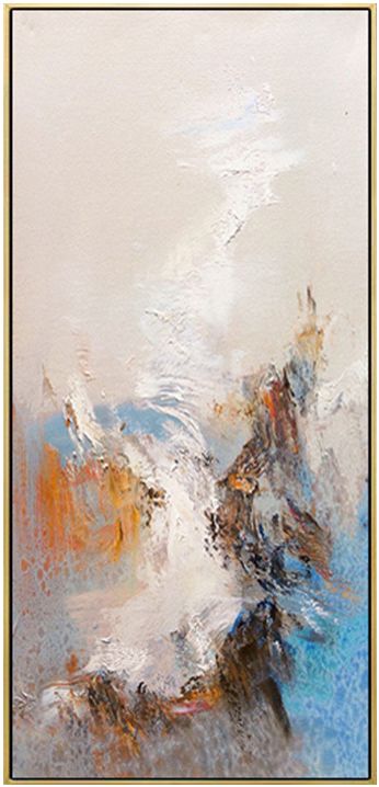 赵无极 涌动 新中式山水风景手绘油画 玄关酒店办公室竖款装饰画