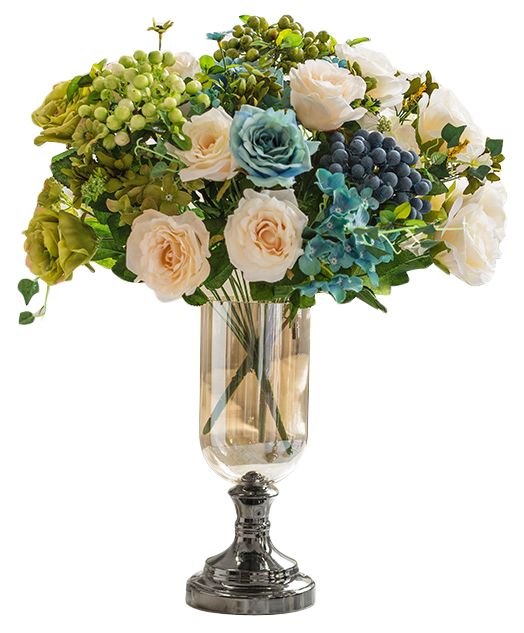 欧式家居装饰品玻璃花瓶花器摆件客厅仿真花干花插花套装摆设