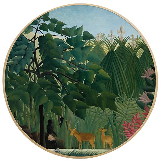 星川 卢梭作品圆形实木框装饰画客厅玄关沙发背景墙挂画 秘密丛林