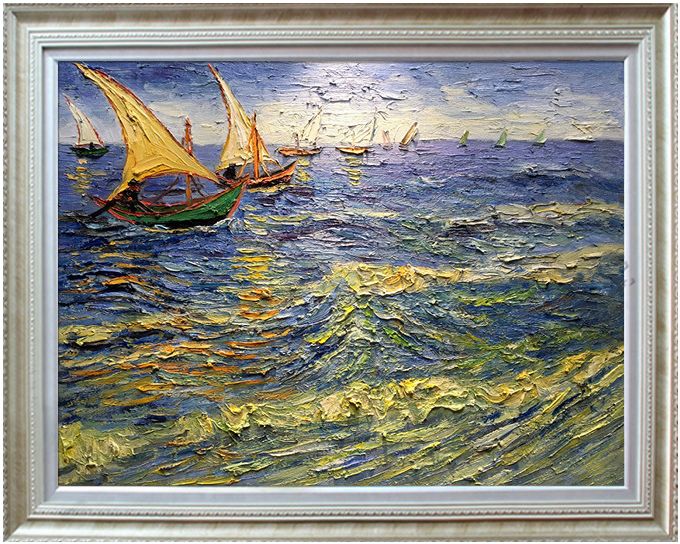 梵高名画 圣玛丽海滨 纯手绘油画厚油欧式美式挂画 名画装饰画