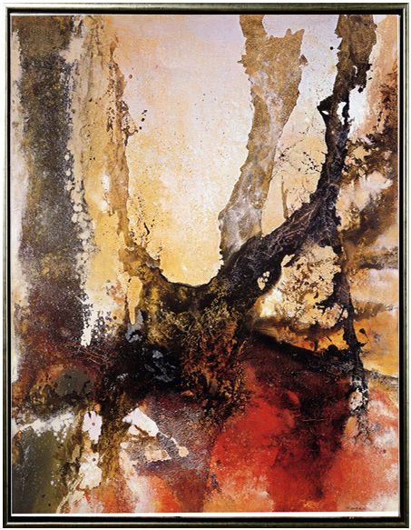 赵无极三联组合画 纯手绘油画 客厅玄关酒店抽象现代简约装饰画