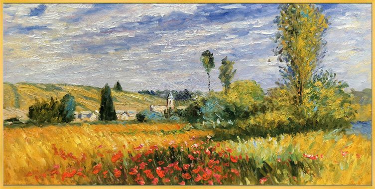 莫奈 弗特伊景观 李东手绘油画 欧式美式风景客厅横大尺寸装饰画