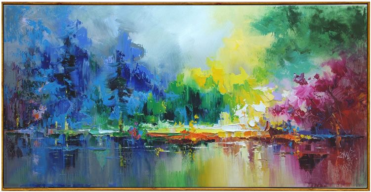 荣海冰原创刀画 自然风光 设计师款现代风景手绘油画 横款装饰画