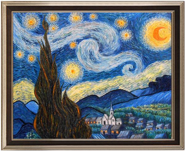 梵高星空星月夜手绘油画名画生日礼物男女朋友创意礼品卧室装饰画
