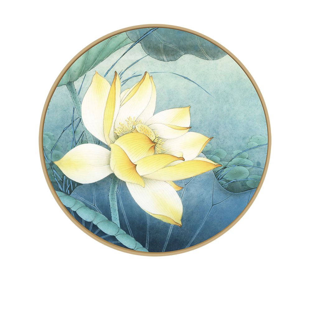 水墨荷花三联圆框画新中式客厅装饰画过道壁画餐厅挂画卧室床头画