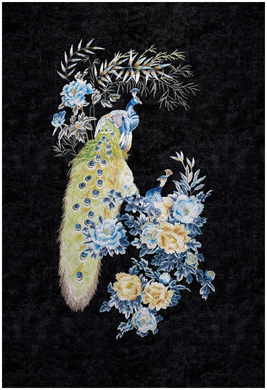 独绣背景墙布孔雀整幅高端刺绣壁画无缝墙布中式玄关沙发独秀壁布