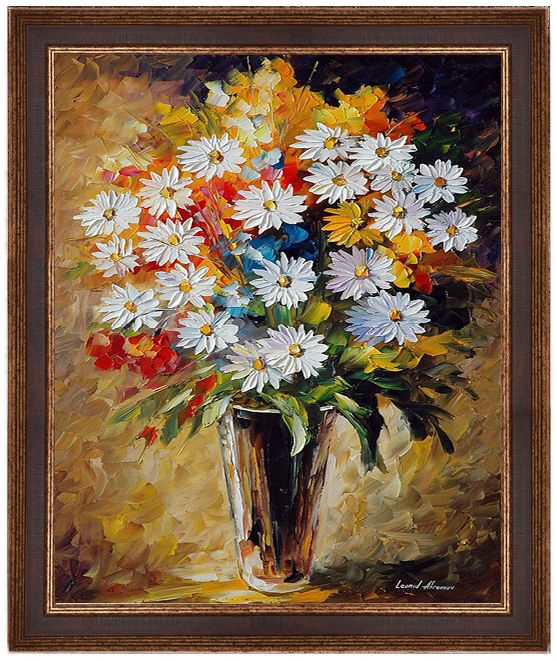 花瓶里的雏菊 美式花卉厚油手绘油画 三联组合客厅玄关装饰挂画