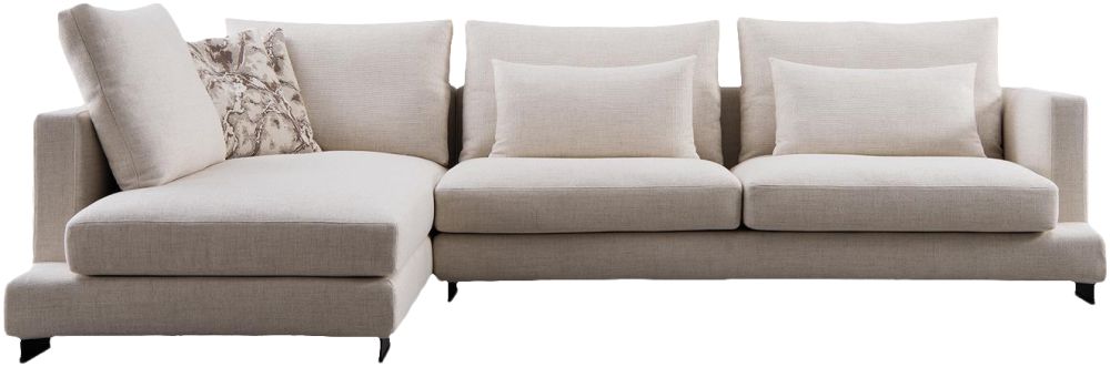 汉格家具 现代灰白色鹅绒填充哑光黑铝脚多人沙发