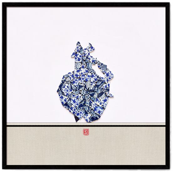 立体实物装饰画青花瓷片现代新中式壁画客厅玄关挂画软装设计新品