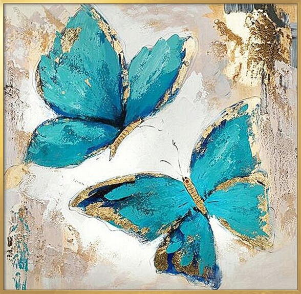 纯手绘油画玄关餐厅装饰画卧室蝴蝶挂画儿童房创意壁画