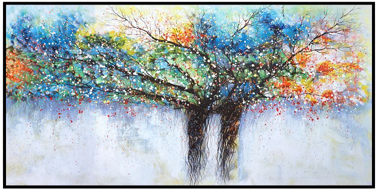 生命之树 简约现代抽象手绘油画 北欧风格巨幅横款客厅装饰挂画