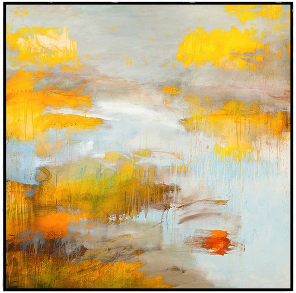 池塘秋色 小清新现代简约抽象风景纯手绘油画 客厅玄关装饰挂画