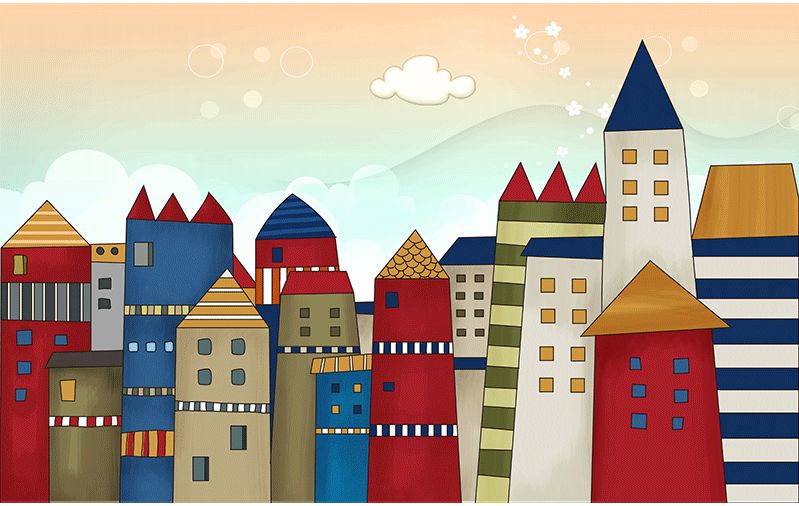 房子小镇儿童房壁纸无纺布环保壁画卧室墙纸定制背景墙卡通幼儿园