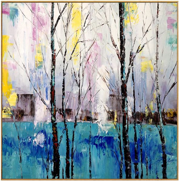 寂静的山林 现代抽象风景原创手绘油画 客厅卧室双联组合装饰画