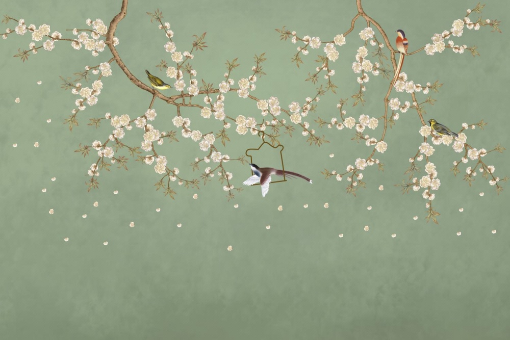 欧雅壁纸 中式新中式电视背景墙山水风景中式客厅玄关定制壁画