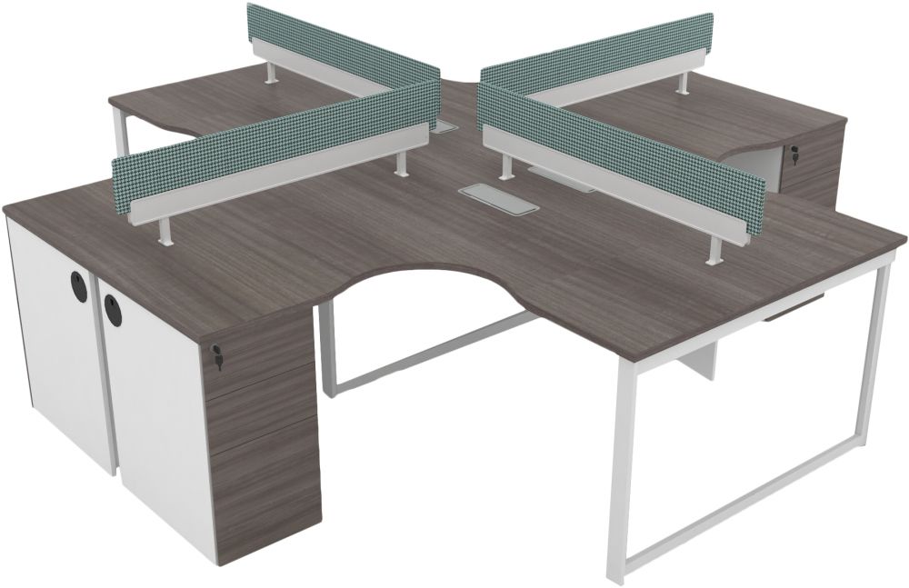 现代十字型四人职员办公桌(门字脚)