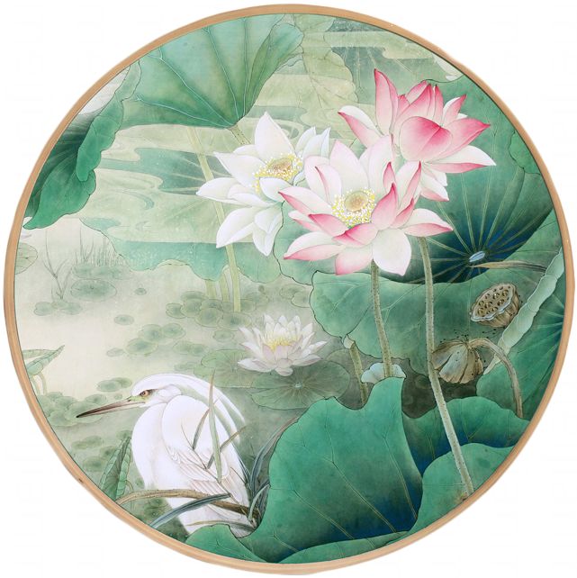 实木圆形 新中式客厅装饰画 玄关水墨国画书房挂画软装画风景壁画