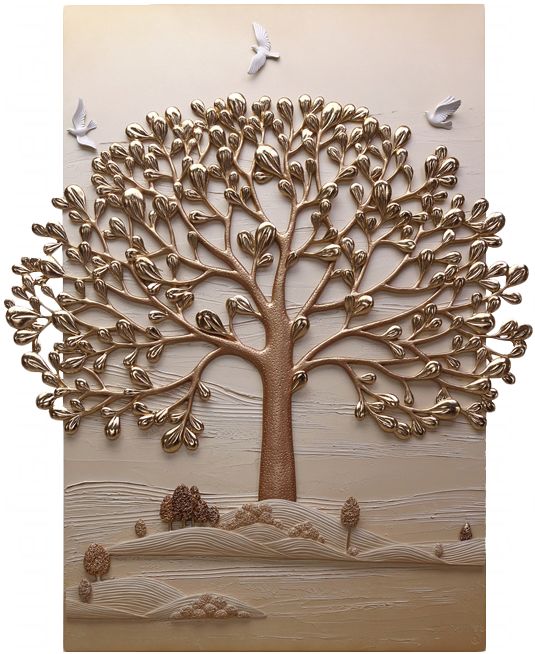 玄关竖版过道壁画现代简约走廊创意3d立体画发财树浮雕装饰画单幅