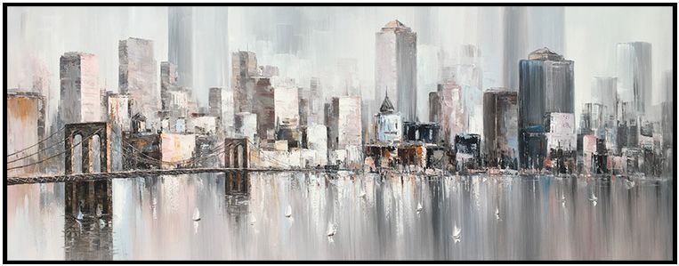 印象城市 纽约 孔良斌原创手绘油画 现代北欧客厅抽象大幅墙壁画