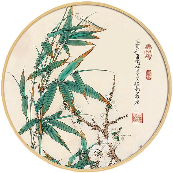 梅兰竹菊实木圆形挂画意境装饰画中国风书房酒店客厅背景花鸟墙画