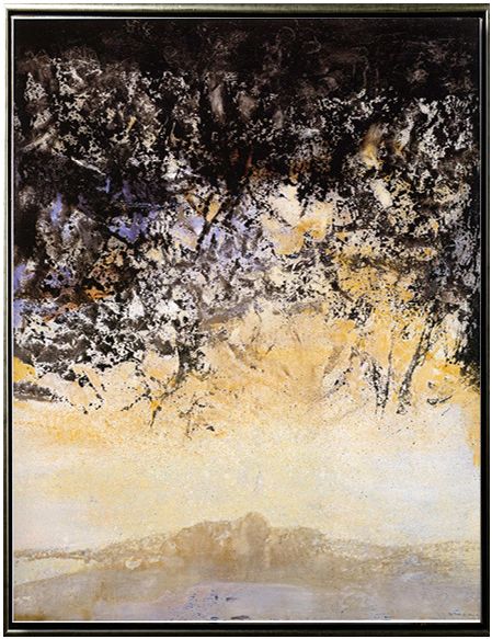 赵无极三联组合画 纯手绘油画 客厅玄关酒店抽象现代简约装饰画