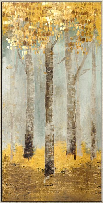 金色森林 简约现代北欧风格风景纯手绘油画 竖版玄关走道装饰挂画