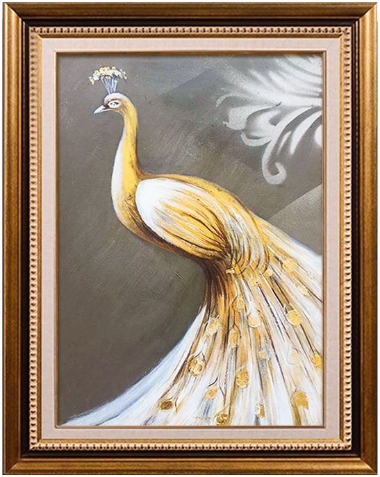 手绘油画定制欧式沙发背景墙画 美式玄关挂画 客厅装饰画 金孔雀