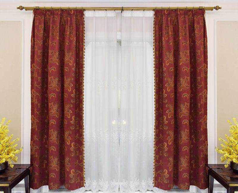 圣奇尼佩斯里美式提花暗红新婚窗帘欧式美式成品窗帘上门测量安装