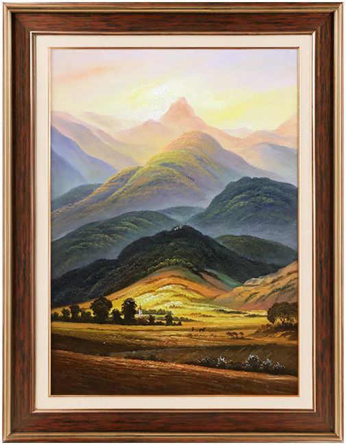 玄关装饰画欧式客厅餐厅壁画美式过道挂画风景巨人山定制手绘油画