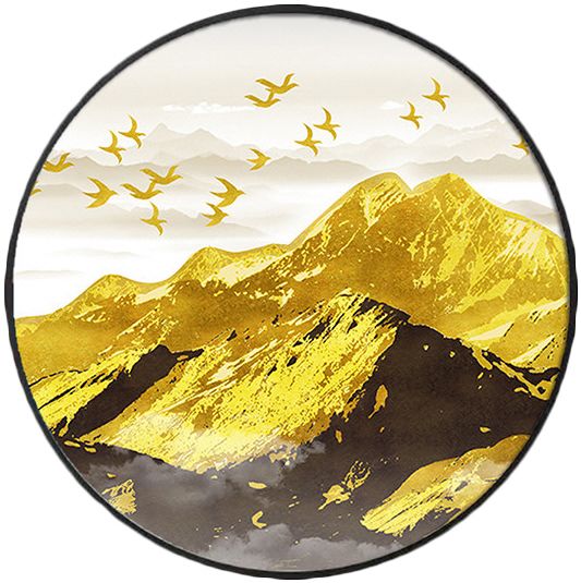 现代抽象新中式金色山水风水水墨实木圆形装饰画客厅壁画玄关挂画