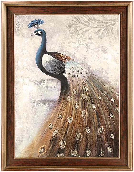 尚尚木莲 纯手绘欧式玄关竖版油画 美式客厅装饰画壁画 孔雀挂画