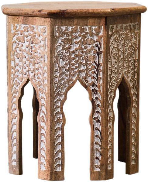 迩舍家居 东南亚boho印度进口边桌芒果木手工雕花客厅艺术边几