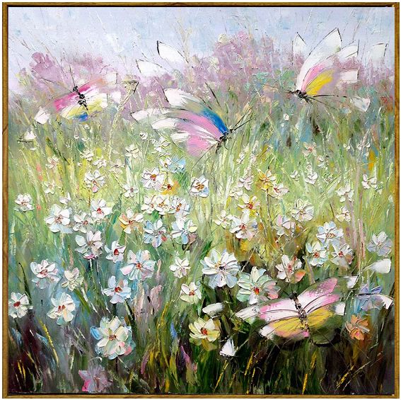 蝴蝶梦 纯手绘植物花卉原创油画三联组合画客厅沙发背景美式挂画