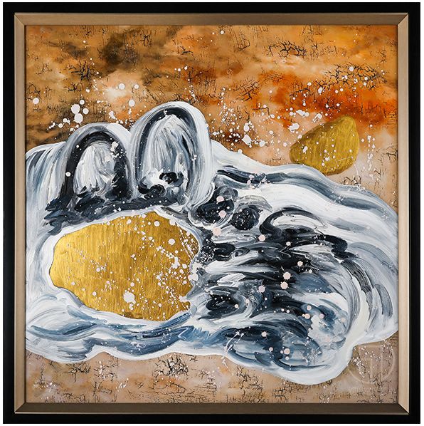 观川现代抽象手绘金箔裂纹油画欧美式风格办公室客厅沙发玄关背景墙画