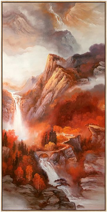 唯艺汇手绘油画竖幅 客厅 玄关装饰画 壁画山水风景画红红火火