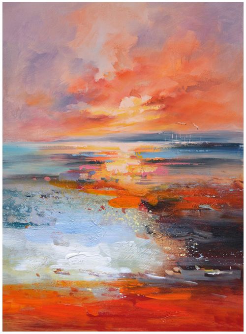 海上晚霞 简约现代风景手绘油画 竖版玄关酒店别墅办公装饰挂画