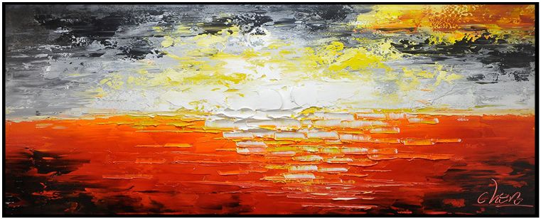 陈杰原创刀画 大地初醒 现代北欧风格抽象手绘油画横款客厅装饰画