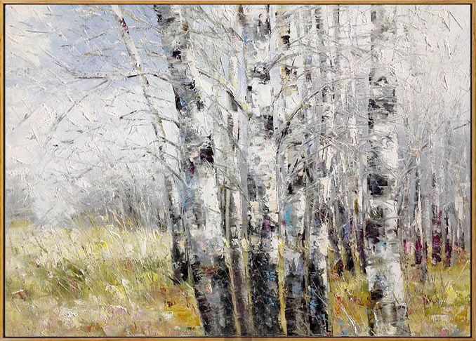 白桦林系列 任纪鸿原创手绘油画 复古怀旧美式欧式客厅风景装饰画