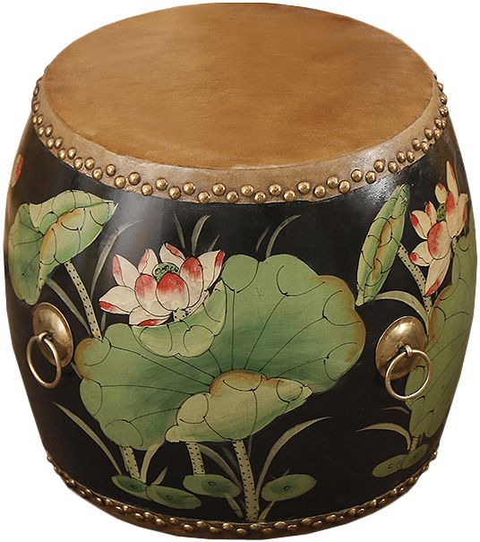 新中式鼓凳彩绘古筝凳实木仿古牛皮鼓古典矮凳矮凳换鞋凳圆凳子